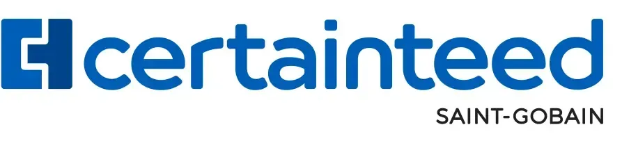 The CertainTeed logo features blue, geometric lettering and the Saint-Gobain name below.